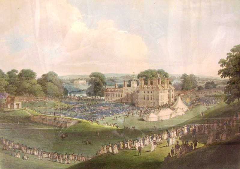 Watercolour painting of Mote Park showing the military review in 1799